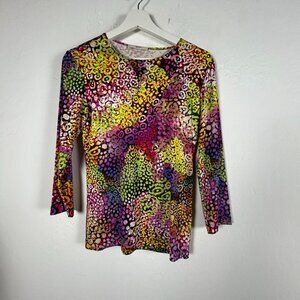 Leggiadro Womens 3/4 Sleeve Psychedelic Leopard Top Size 1 Stretch Multicolor